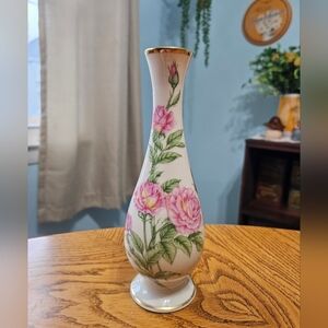 Lenox Pink Rose Yellow Butterfly Porcelain Bud Vase Gold Trim Mother's Day 86